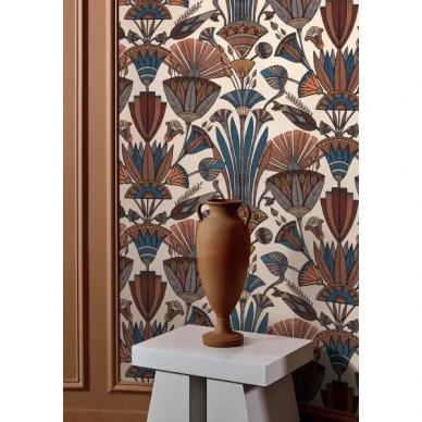 denrah valkoinen kukktapetti sinisenruskeilla kukilla image