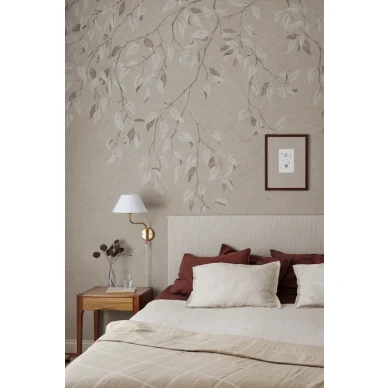 beige Liselund tapetti suurella lehtikuviolla image