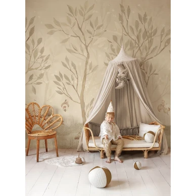 Acorn forest day beige lastentapetti metsakuviolla image