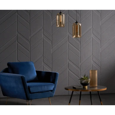 Texdecor Vinacoustic Gallery tummaharmaa akustiikkatapetti odotushuoneessa kuva