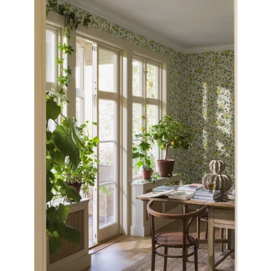 Borastapeter Citrontad valkoinen sitruunatapetti ruokailutilassa kuva