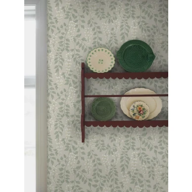 Borastapeter Blaregn vaaleabeige kukkatapetti keittiossa image