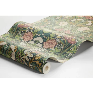 Borastapeter Ortagard 5721 vihrea monivarnen kukkatapetti kuva