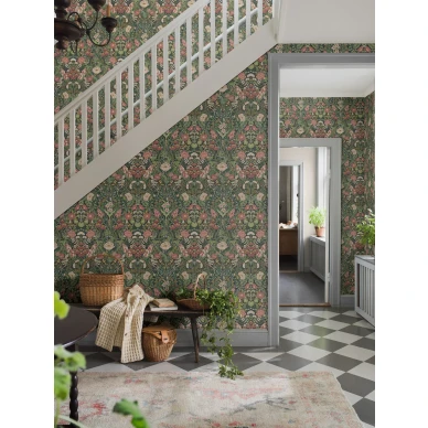 Borastapeter Ortagard 5721 vihrea monivarnen tiehakubioinen kukkatapetti kuva