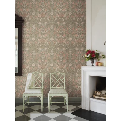 Borastapeter Ortagard 5723 oliivinvihrea kukkatapetti olohuoneentapetti kuva