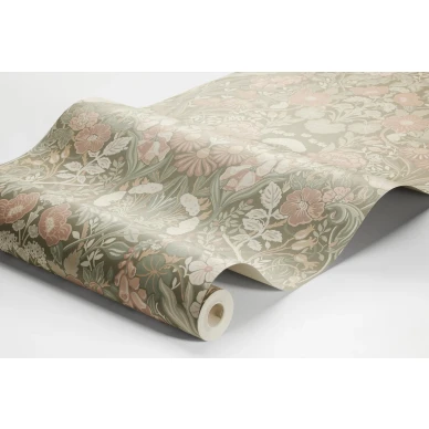 Borastapeter Ortagard 5723 oliivinvihrea kukkatapetti kuva