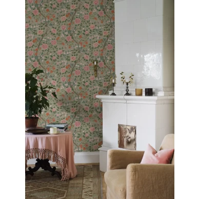 Borastapeter Kamelia 5729 vihrea kukkatapetti olohuoneessa image
