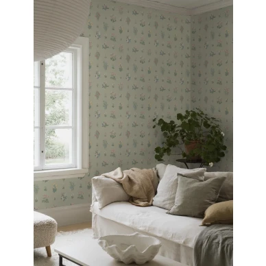 6950 AngsFloravihrea kukkatapetti olohuoneessa kuva