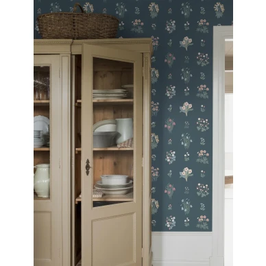 6952 AngsFlora sininen olohuoneen kukkatapetti kuva