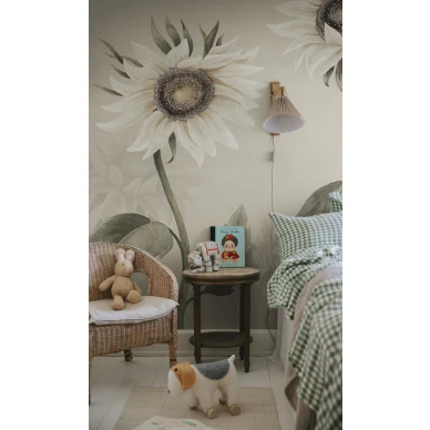 S10529 Sunflowers White Sandberg Wallpaper interior1 kuva