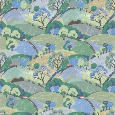 9623w HillsAndTreesBlue PatternImage image