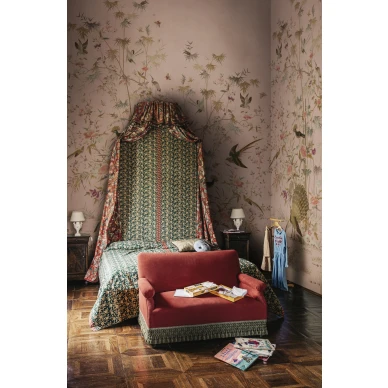 S10417 Chinoiserie Garden Pink Sandberg Wallpaper interior1 kuva