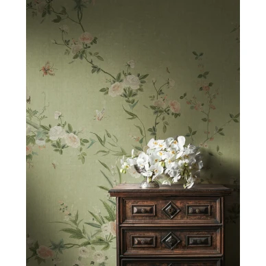 S10425 Bloom Green Sandberg Wallpaper interior1 image
