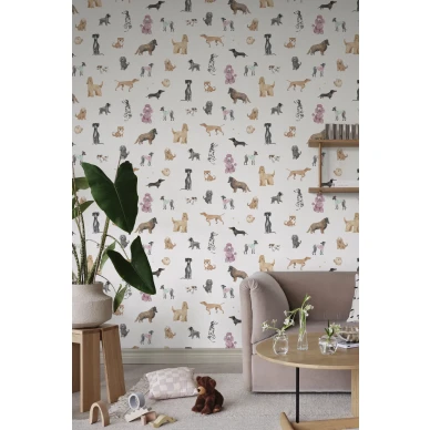 S10704 Taiga and Friends White Sandberg Wallpaper interior3 1400x2100 a4e04fab 5f32 485b 8d33 0c37b128f36f kuva