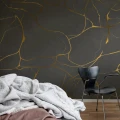 Golden swirls harmaa kuvatapetti makuuhuoneessa