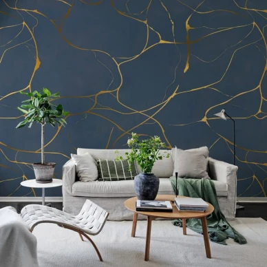 Golden swirls sininen kuvatapetti image