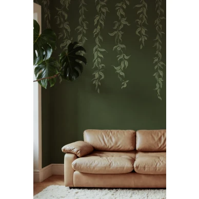 R21659 Hanging Leaves Dark Green Rebel Walls interior2 kuva