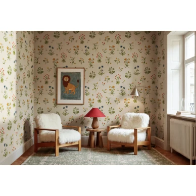 R22058 Timeless Flora Beige Rebel Walls interior1 kuva