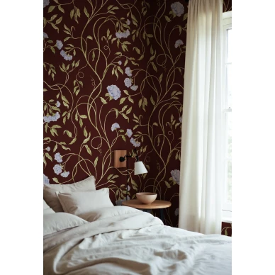 R22059 Peony Bloom Burgundy Rebel Walls interior1 image