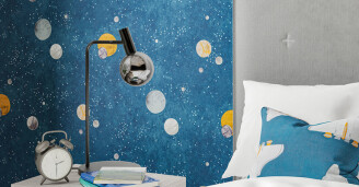 Sininen avaruustapetti lastenhuoneeseen Out of this World Harlequin