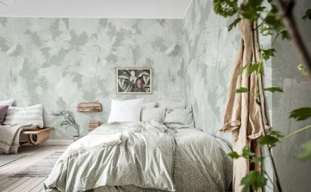 vihrea tapetti makuuhuoneeseen